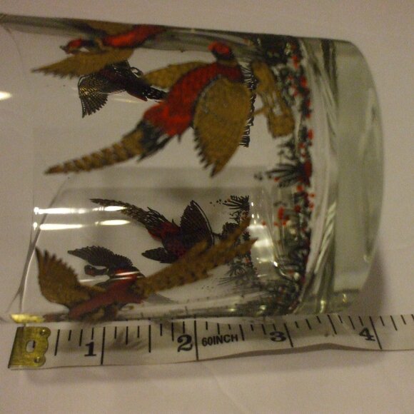 3 Glass Tumblers Red/Gold Bird Design - Picture 3 of 4